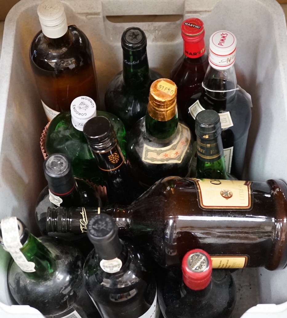 Thirteen bottles of mixed spirits